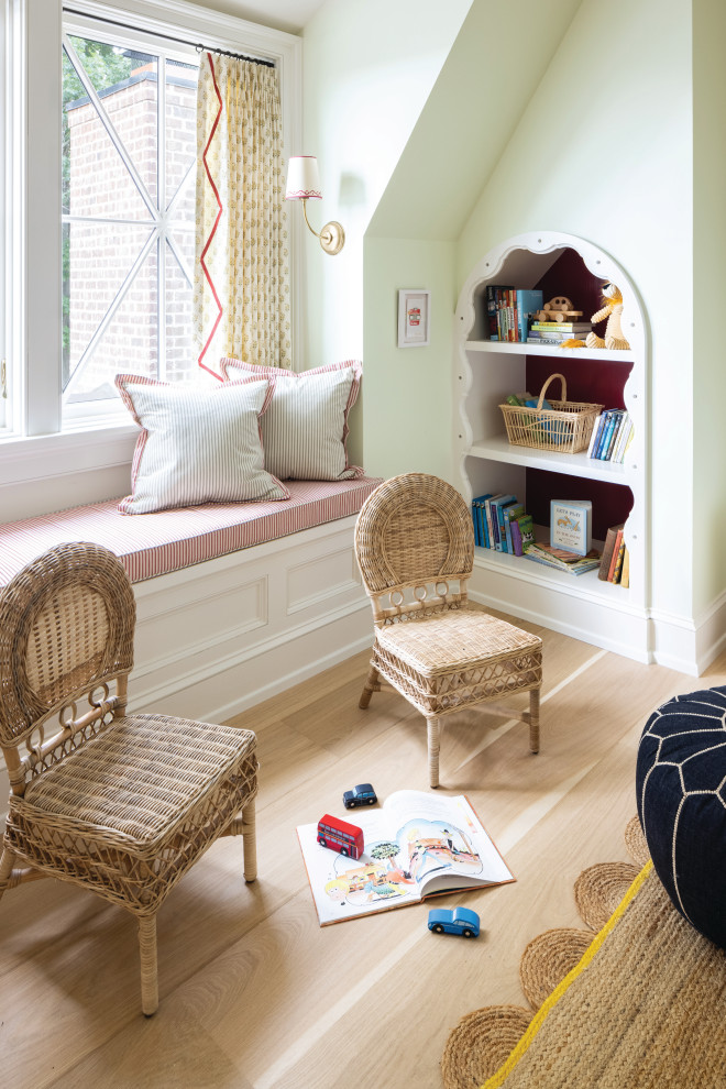 Inspiration for a mid-sized gender-neutral kids' bedroom in Louisville with light hardwood floors and brown floor.