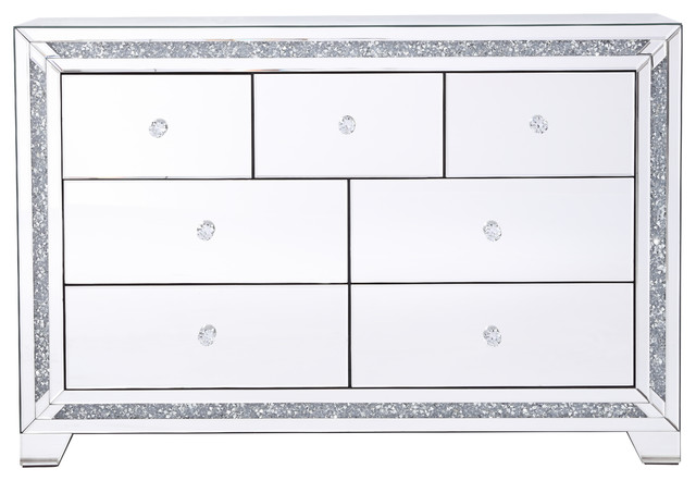 Marina Clear Crystal Mirrored 7 Drawer Cabinet Contemporary
