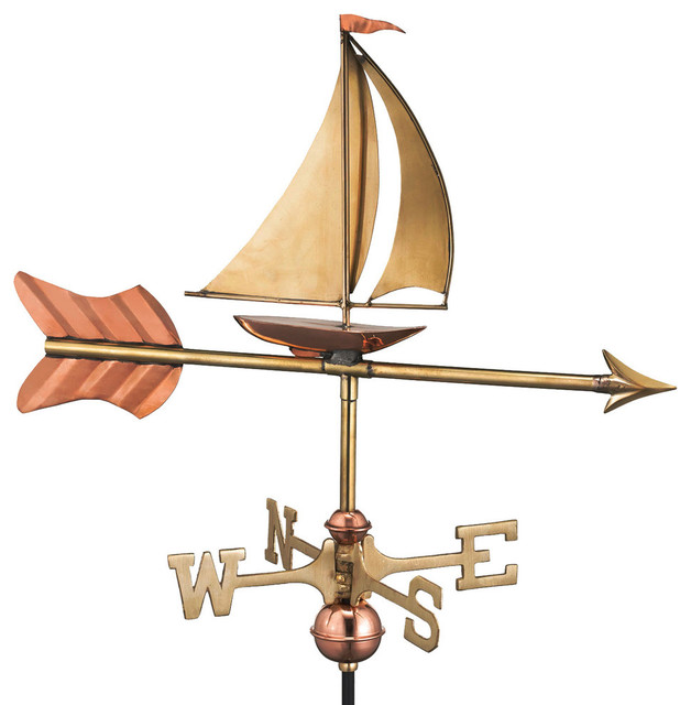 Polished Copper Sailboat Weathervane Beach Style Weather Vanes by