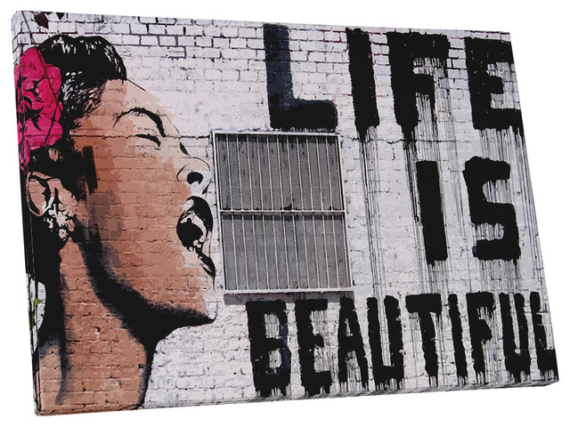 Banksy Printed Canvas Picture A1.30"x20"x 30mm Wall Art Life is beautiful 