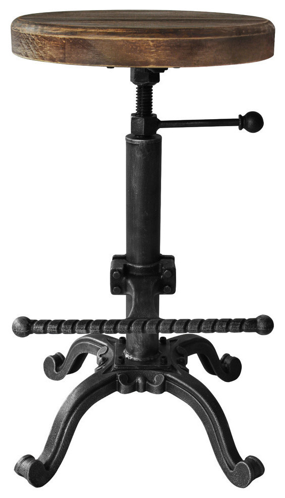 Davi Adjustable Backless Barstool, Silver Brushed Gray Industrial