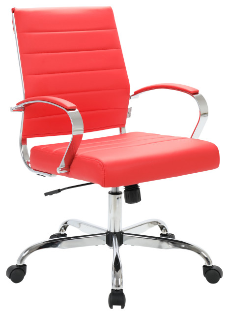 Benmar Mid-Back Swivel Leather Office Chair With Chrome Base, Red