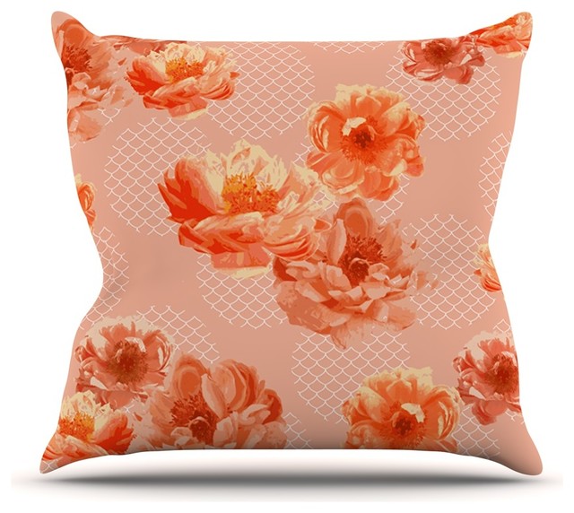 Pellerina Design "Lace Peony" Orange Floral Throw Pillow