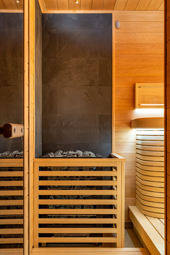 Сауна с ониксом и электропечью HARVIA