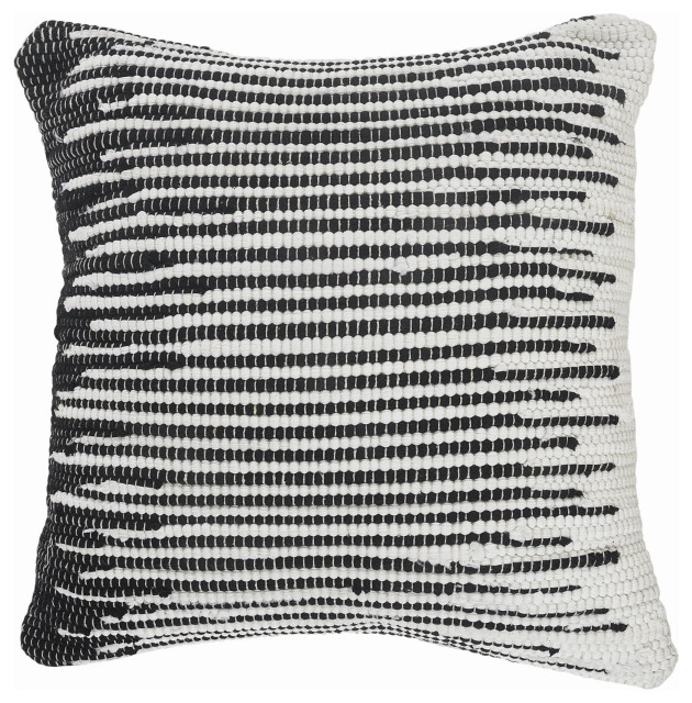 Geometric Parity Striped Black and White Throw Pillow, 18" x 18