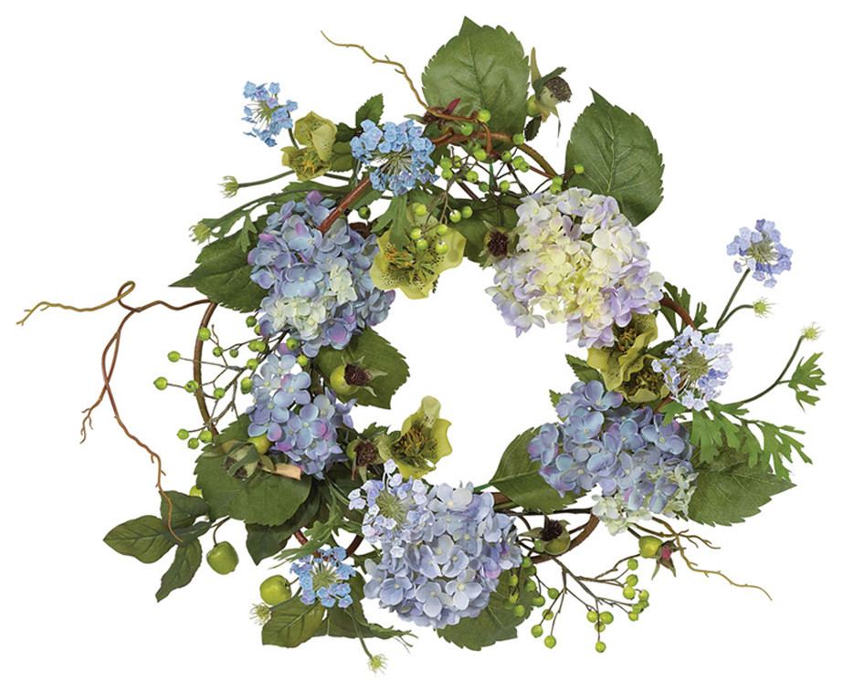 Nearly Natural 20" Hydrangea Wreath, Blue