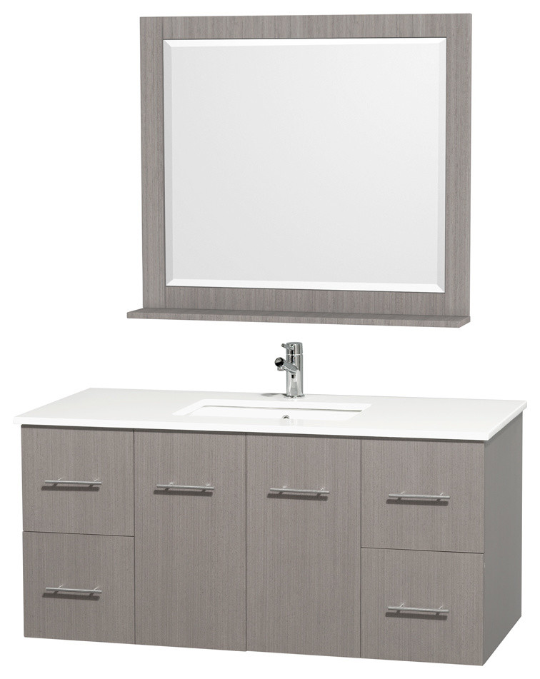Centra 48" Bathroom Vanity, Gray Oak, White Stone Top