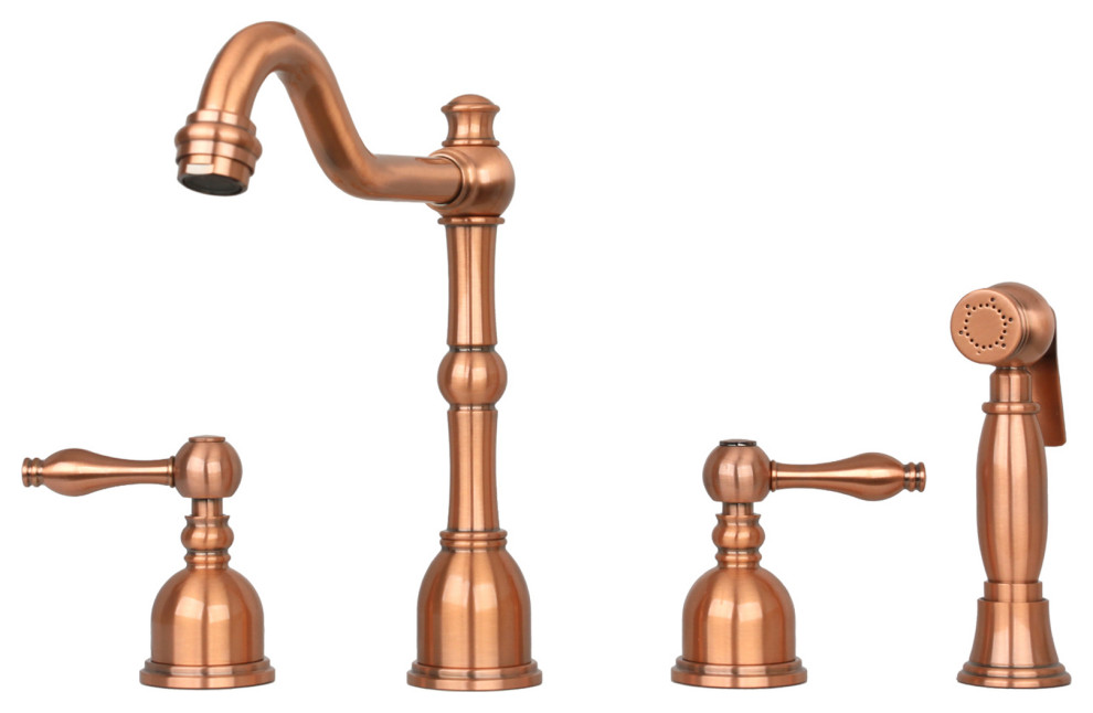 TwoHandles Copper Widespread Kitchen Faucet with Side Sprayer