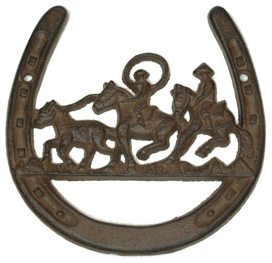 Cast Iron Horse Shoe With Horse Ropers