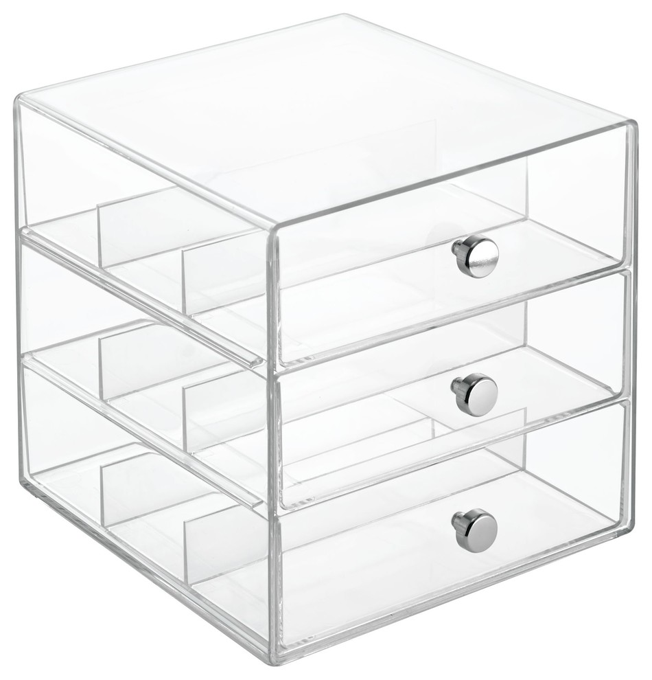 iDesign Clarity 3Drawer Stackable Glasses Organizer, Clear