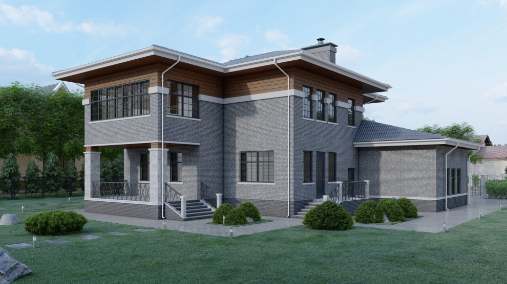 Дизайн фасадов загородного дома в Миллениум Парке в стиле Райта