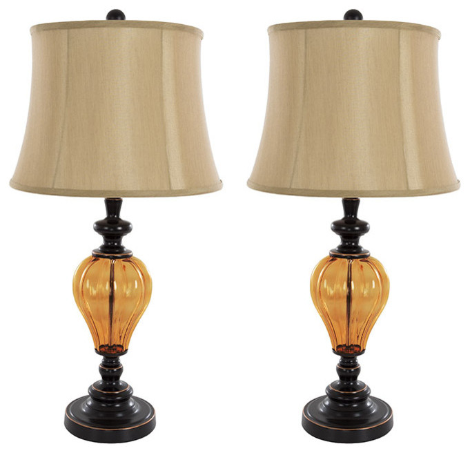 Table Lamps Set of 2, Amber Glass (2 LED Bulbs included) by Lavish Home