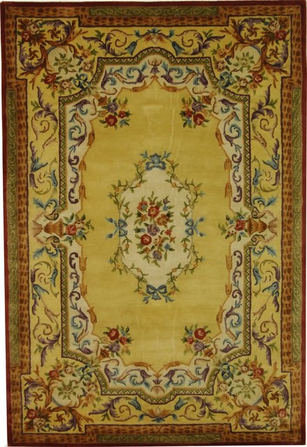 Victorian Style Gold Floral Wool Rug - Victorian - Area Rugs - by PlushRugs