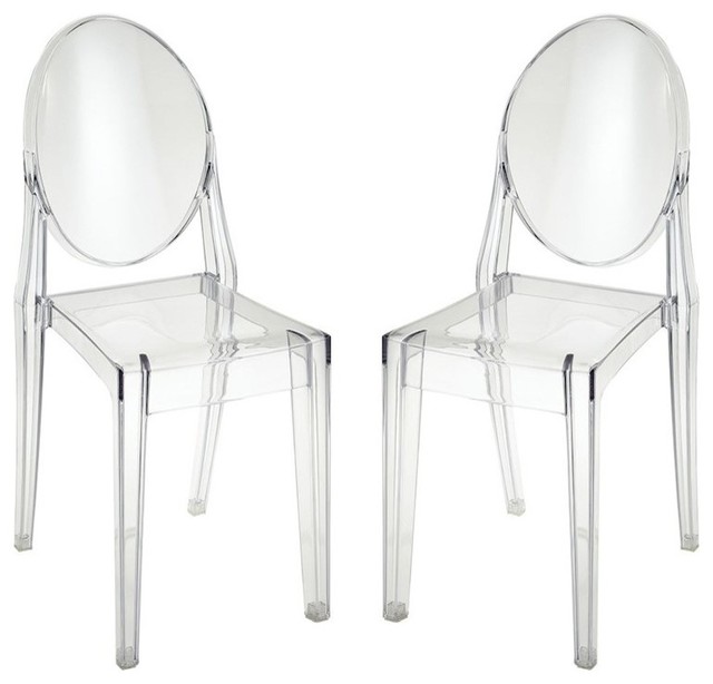 Vanish Clear Acrylic Dining Chairs, Set of 2 Contemporary Dining