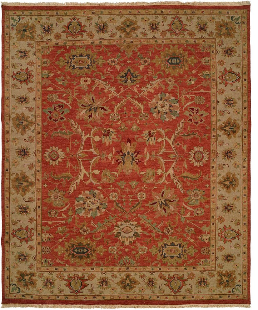 Soumak Flatweave Hand-Knotted Rug, Rust and Ivory, 6'x9'