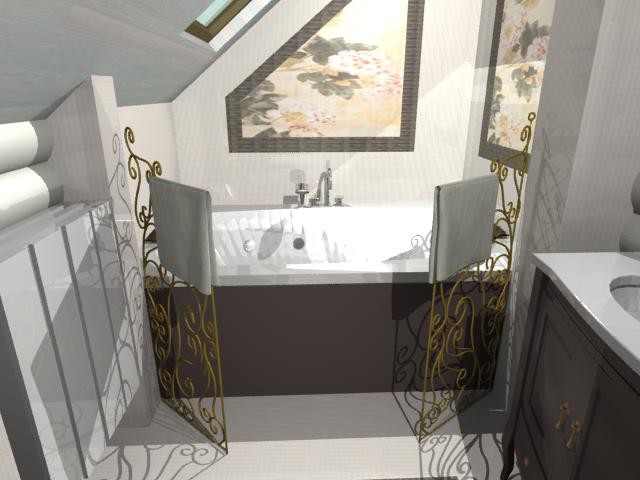 ванная с джакузи на мансардном этаже в доме из бруса