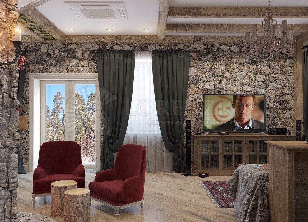 Гостиная - каминный зал в коттедже