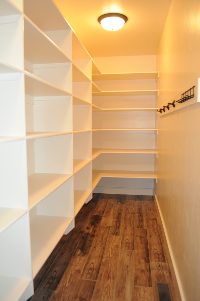 This is an example of a mid-sized traditional storage and wardrobe in Salt Lake City with open cabinets.