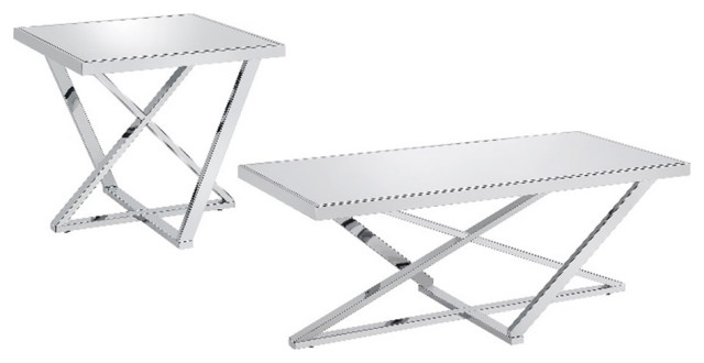 Furniture of America Glanz Metal 2-Piece Coffee Table Set in Chrome