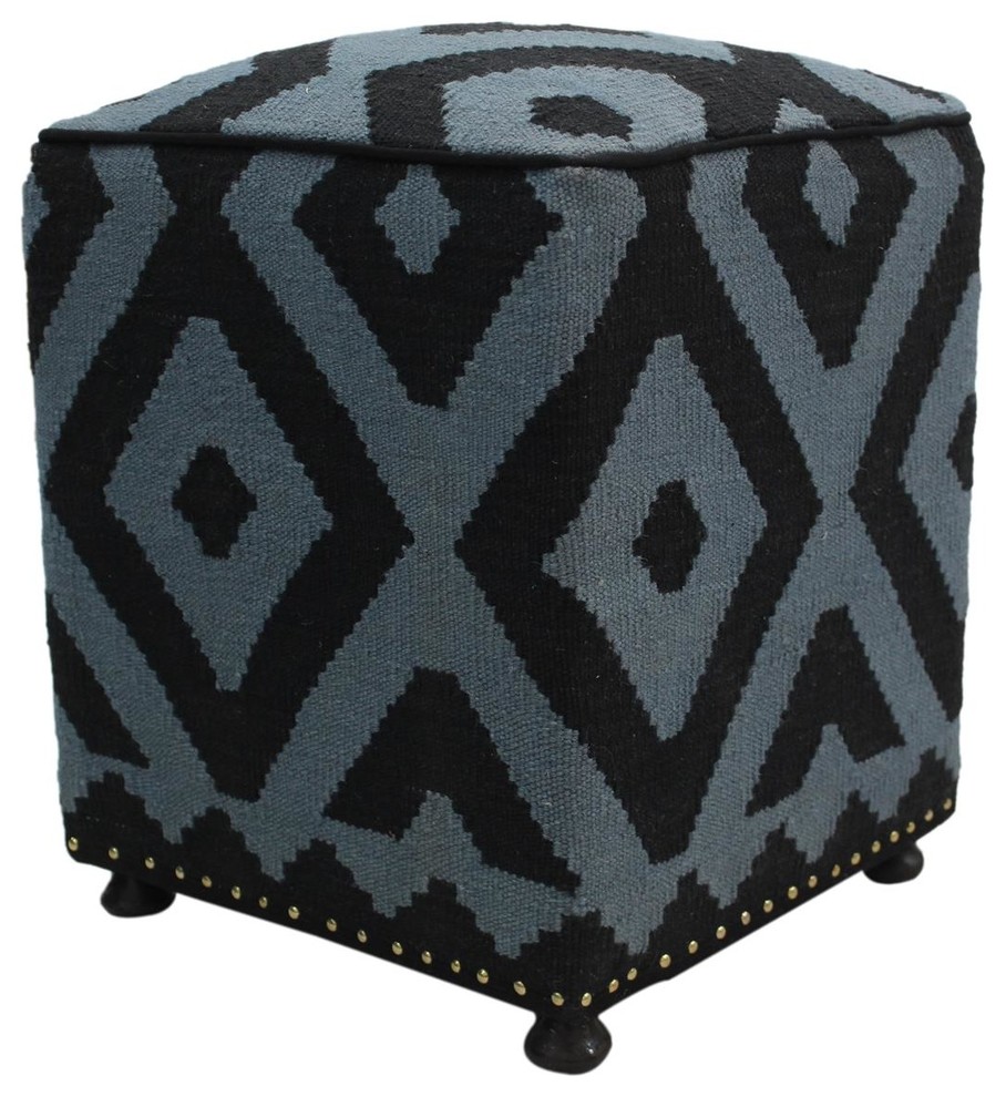 Rustic Hyland Handmade Kilim Upholstered Ottoman, 16 in. x 16 in. x 20 in. Southwestern