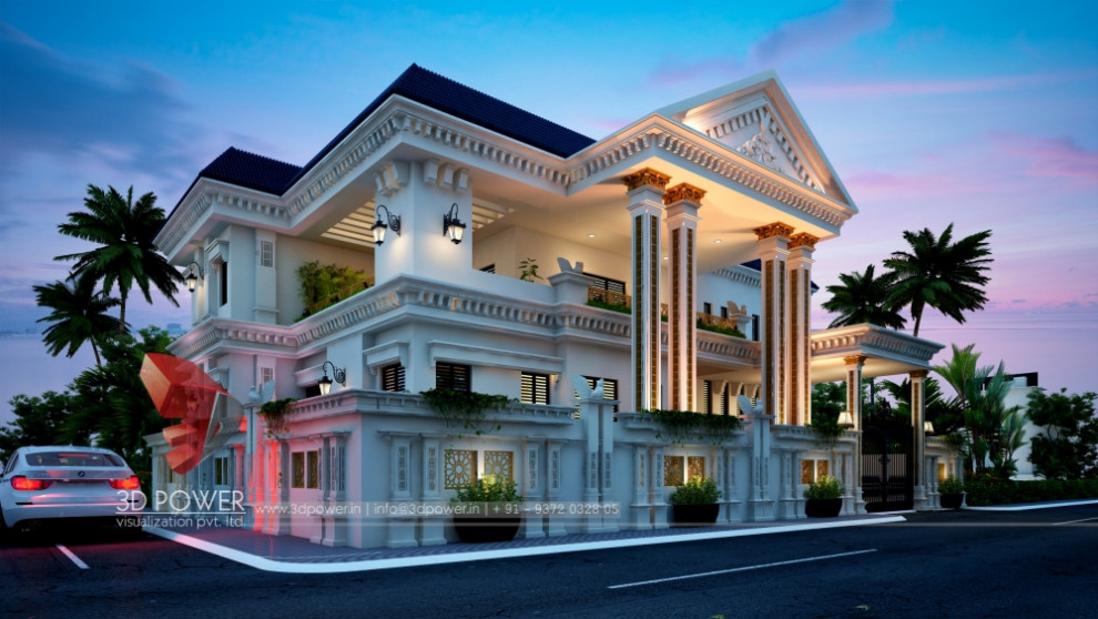 Geräumiges, Dreistöckiges Asiatisches Einfamilienhaus mit Glasfassade, brauner Fassadenfarbe, Flachdach, grauem Dach und Wandpaneelen in Sonstige
