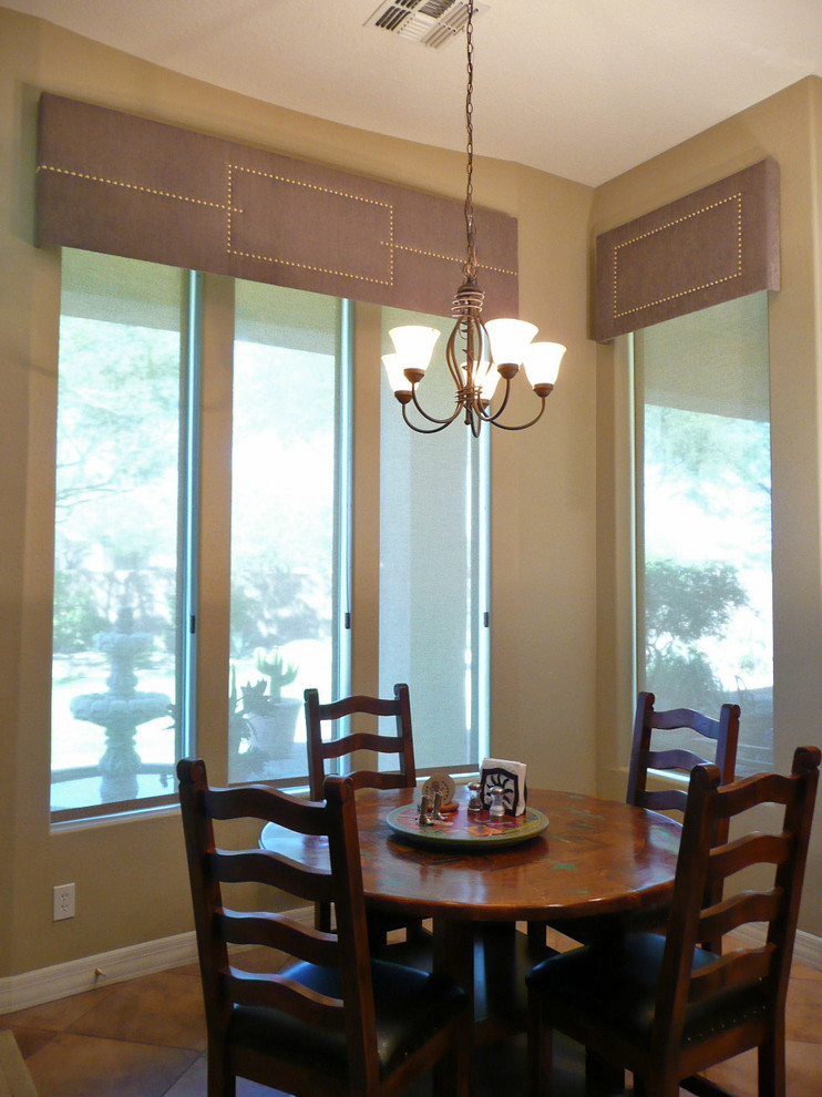Great room - mid-sized transitional porcelain tile and beige floor great room idea in Phoenix with an undermount sink, raised-panel cabinets, light wood cabinets, granite countertops, stainless steel appliances, an island and beige countertops