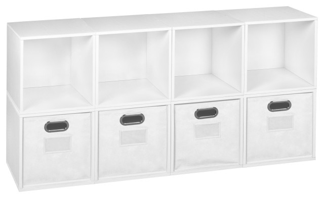 Niche Cubo Storage Set - 8 Cubes and 4 Canvas Bins- White Wood Grain/White