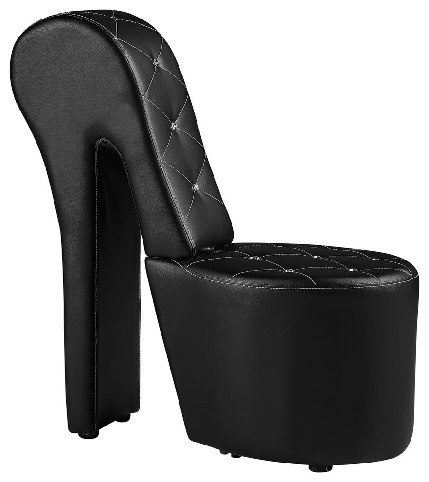 High Heel Faux Leather Crystal Studs Shoe Chair Eclectic Armchairs