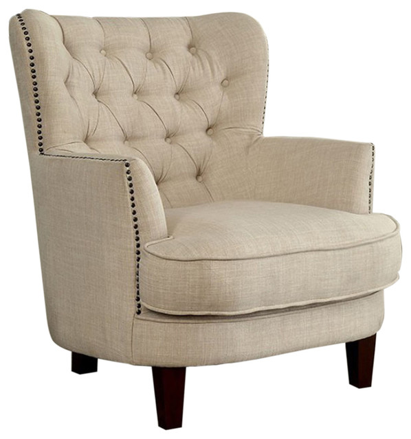 Odelia Contemporary Accent Chair, Ivory Finish ...