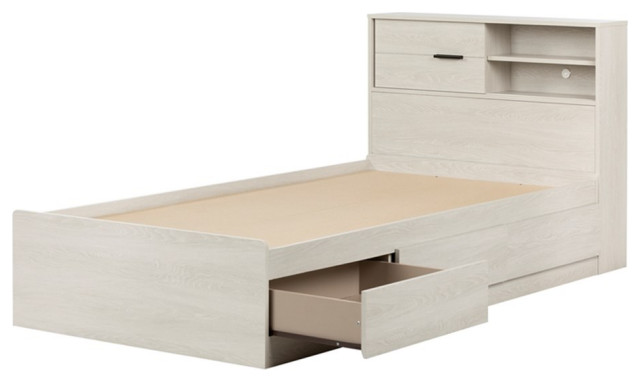 Storage Bed and Bookcase Headboard Set White Fynn South Shore