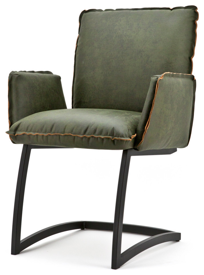 Olive Green Leather Armchair, Eleonora Joel Industrial Armchairs