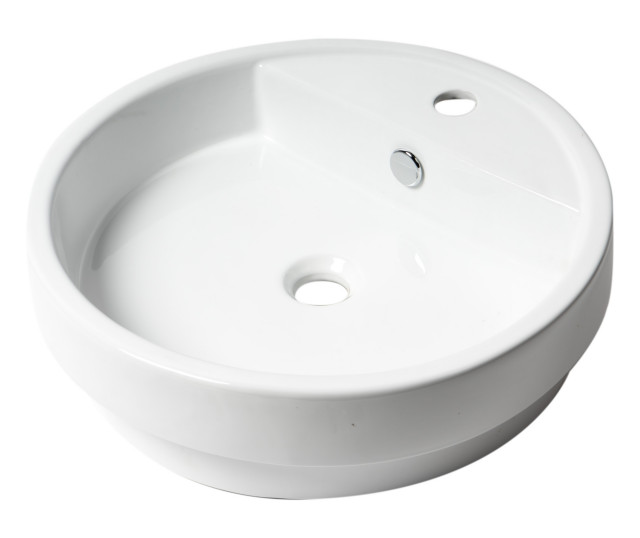 ALFI brand ABC702 White 19" Round Semi Recessed Ceramic Sink with Faucet Hole