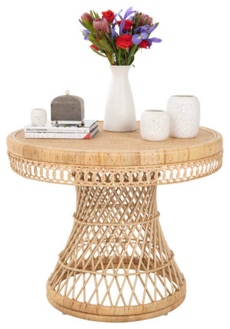 Round Rattan Peacock Small Dining Table, Natural - Tropical - Dining ...