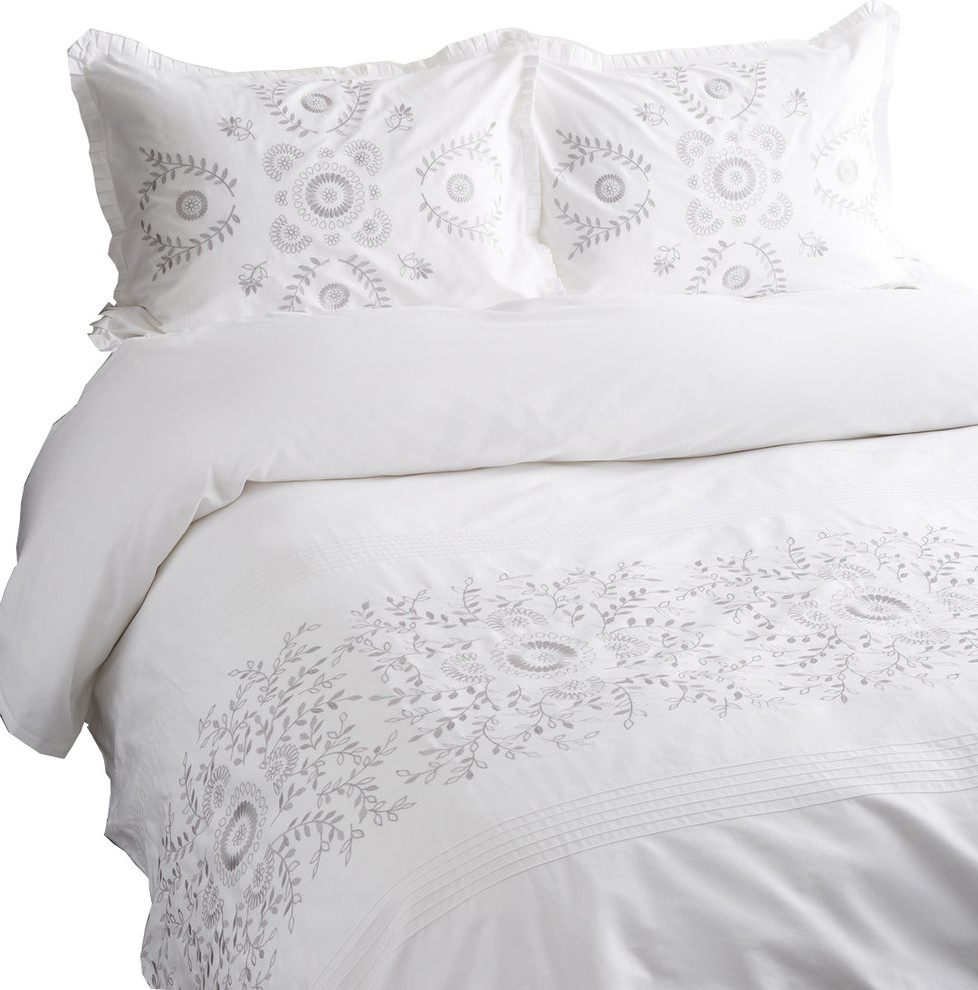 Embroidered Cotton Duvet Cover Set Contemporary Duvet Covers And