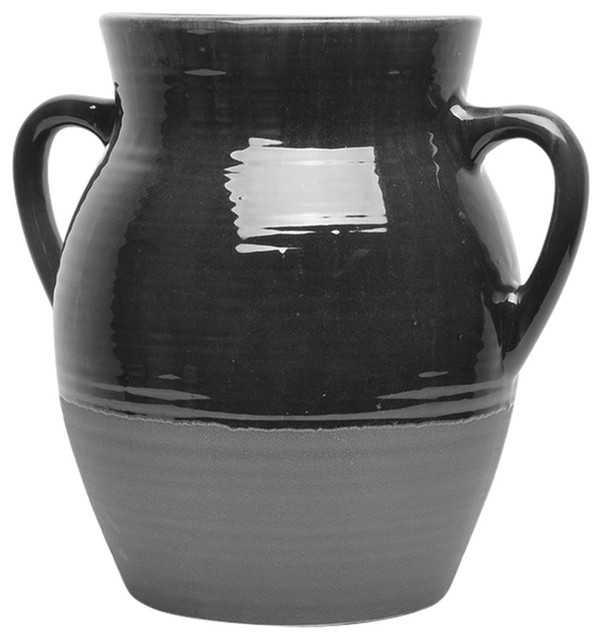 Dazzling Ceramic Vase With Handle, Black Transitional Vases by