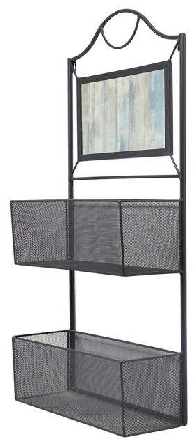 Sagebrook Home Black Metal Wall Organizer 2 Baskets Shelf