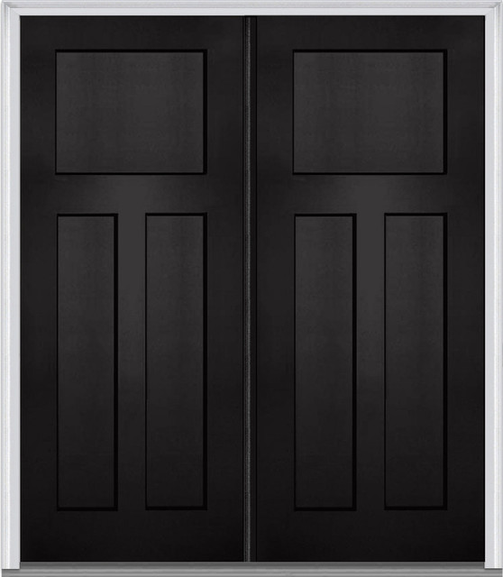 3 Panel Shaker Fiberglass Black Double Door - Contemporary - Front ...