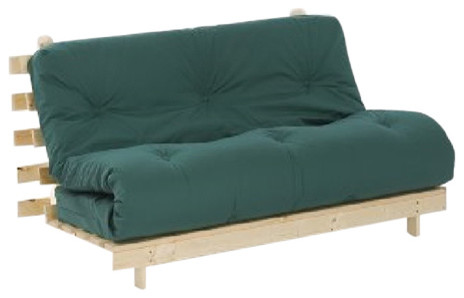 Traditional Futon Set With Solid Pine Wooden Frame And Glade Green Traditional Futon Set With Solid Pine Wooden Frame And Glade Green Mattress