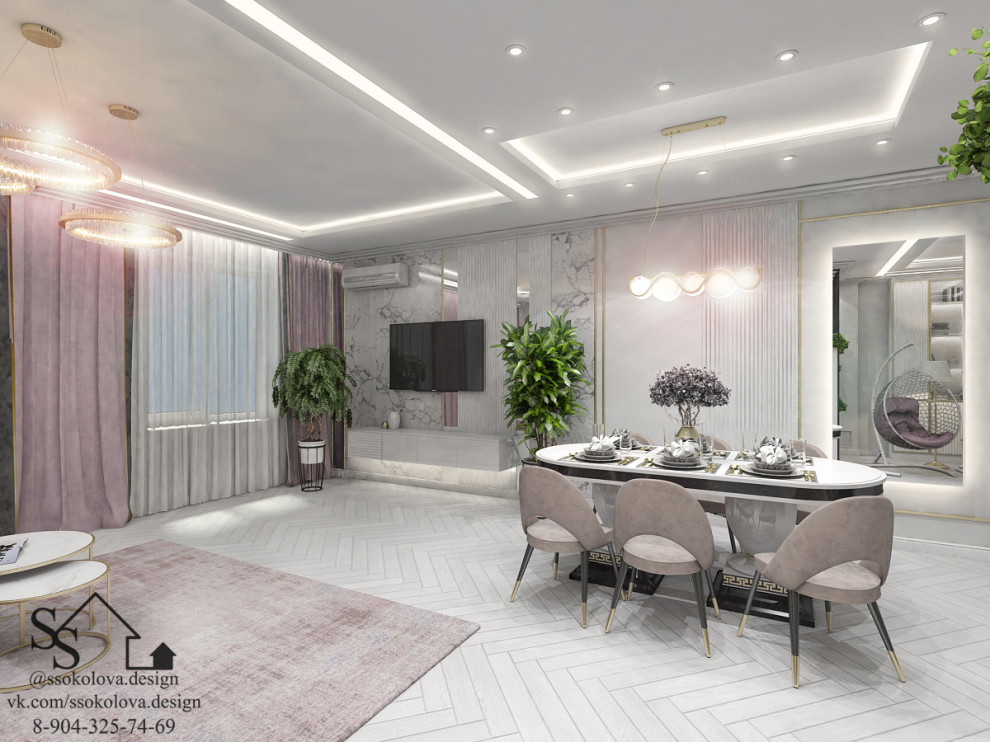 Кухня-гостиная в светлых тонах