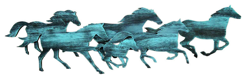 Running Herd Of Horses, Wooden Decorative Wall Art, Large