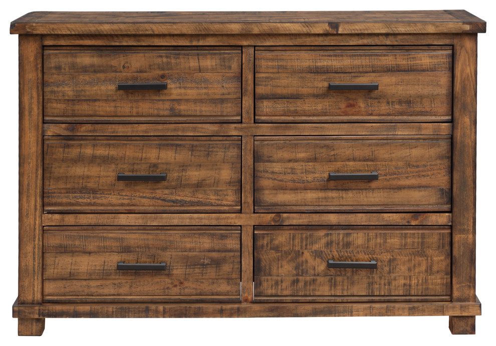 6 Drawers 56" W Solid Wood Double Dresser, Natural Rustic Dressers