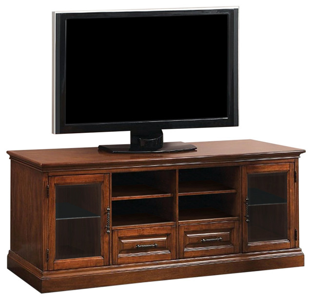 Solid Transitional 72" Wooden TV Console, Antique Brown Traditional