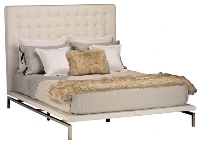 85 8 L King Bed High Back Tufted Naugahyde Headboard Polished Stainless Steel Contemporary Platform Beds By Noble Origins Home