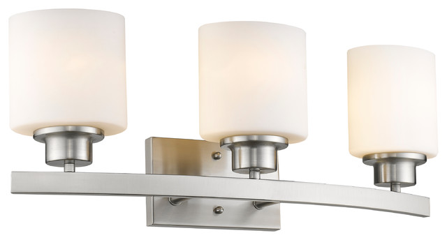 Aaliyah 3 Light Brushed Nickel Bath Vanity Opal White Glass 23