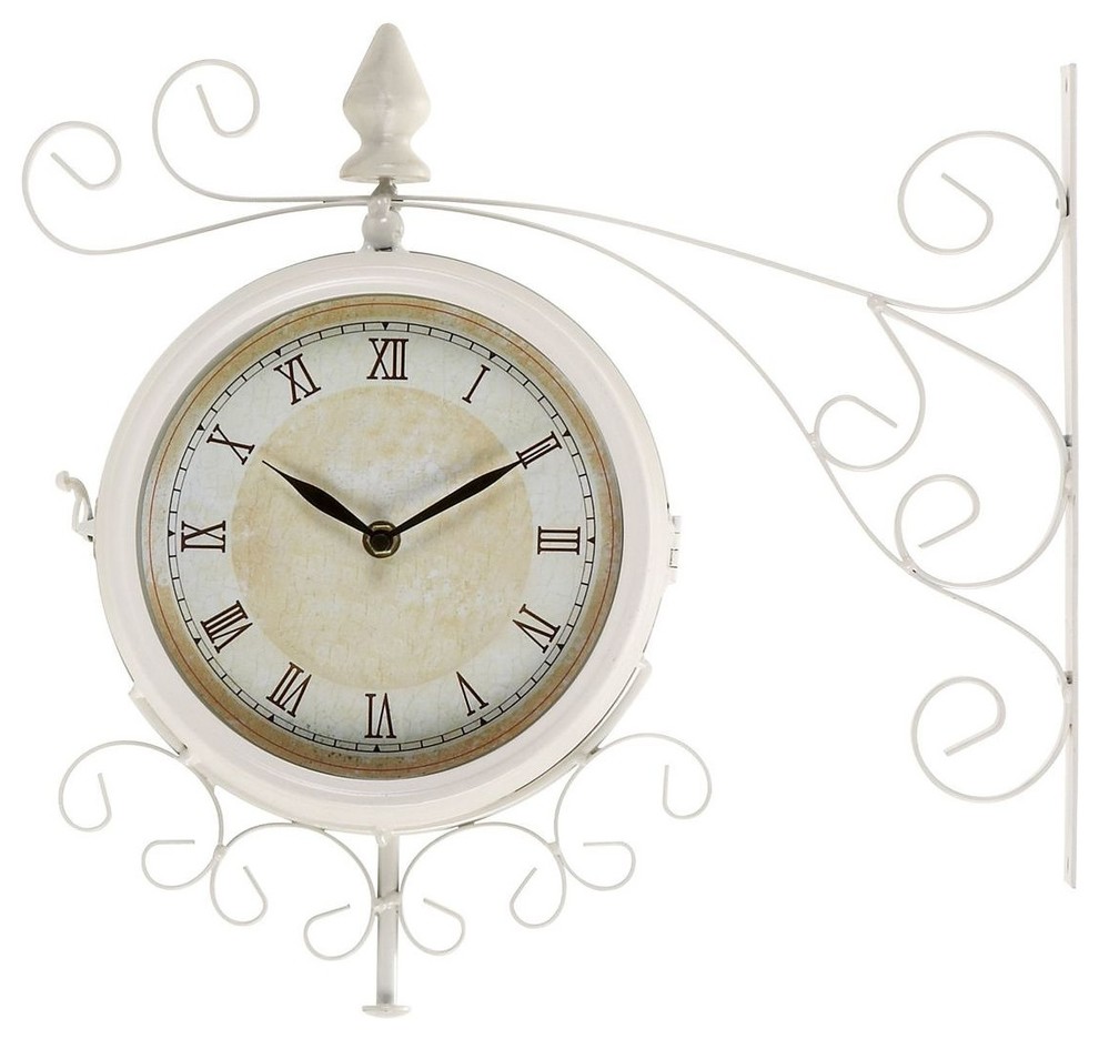 Metal Outdoor Double Clock with Easy To Mount Wall Bracket