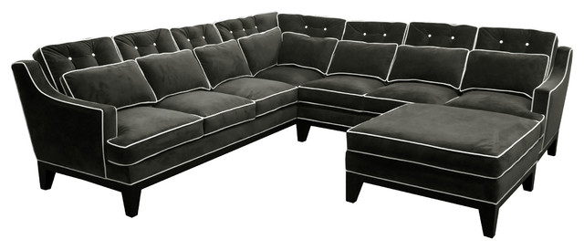 Napa Transitional Tufted U Shaped Sectional Sofa With Contrast Napa Transitional Tufted U Shaped Sectional Sofa With Contrast Piping In Velvet