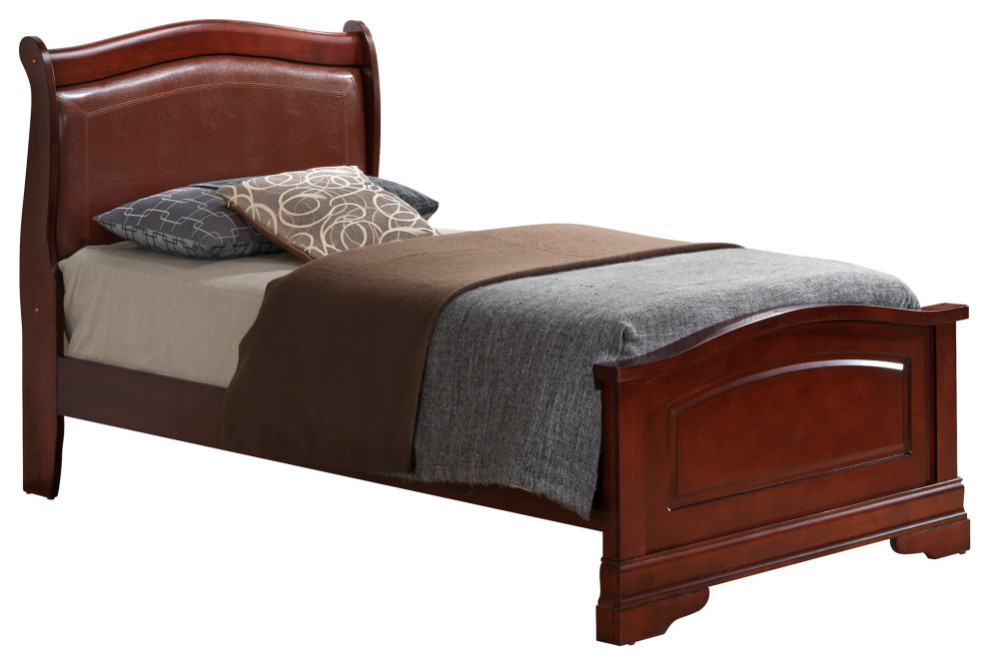 Louis Philippe Upholstered Twin Panel Bed, Cherry