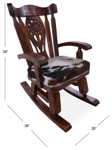Wooden Rocking Chair Handcarved Back Removable Hair-On Cowhide Pillow ...
