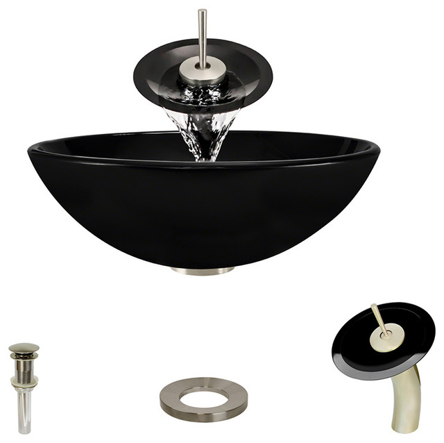 P106 Black Bn Bathroom Waterfall Faucet Ensemble Contemporary