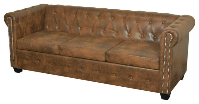 vidaXL Chesterfield Sofa 3-Seater Faux Leather Brown Living Room Chaise  Longue - Transitional - Sofas - by Vida XL International B.V. | Houzz